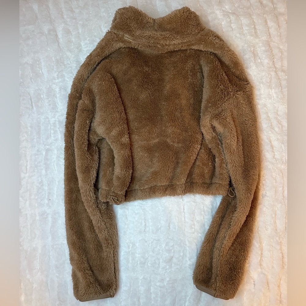 Aerie Offline Fluffy Sherpa Cropped Cozy Brown Teddy Jacket Size XS - Picture 9 of 10